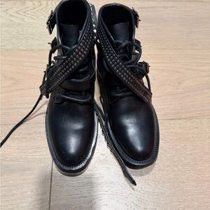 Saint Laurent Black Studded Ankle Boots